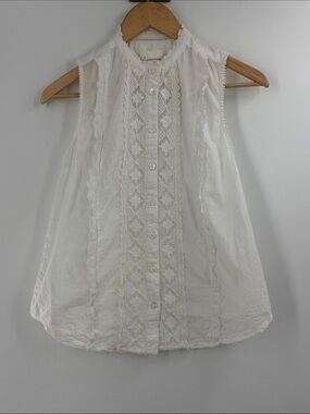 Anthropology white cotton lace detail top womens romantic summer blouse